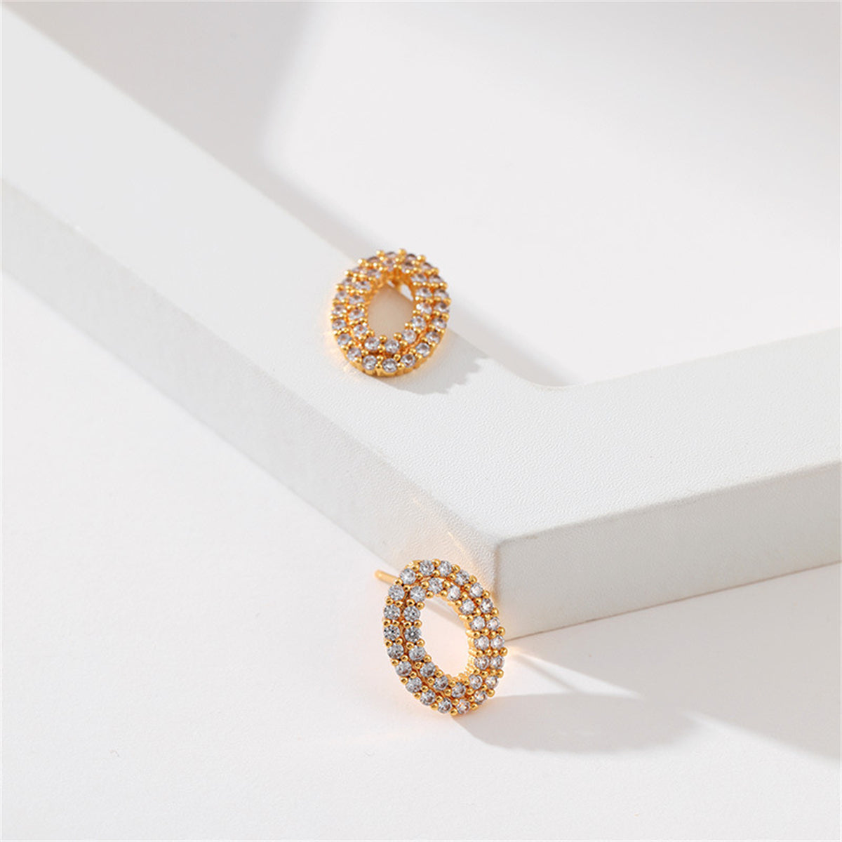 Cubic Zirconia & 18K Gold-Plated Open Oval Stud Earrings