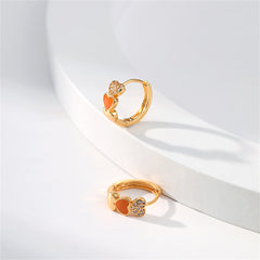 Orange Enamel & Cubic Zirconia 18K Gold-Plated Heart Huggie Earrings