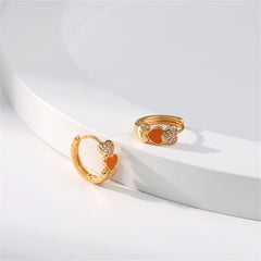 Orange Enamel & Cubic Zirconia 18K Gold-Plated Heart Huggie Earrings