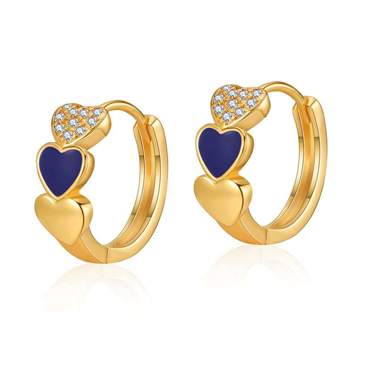 Navy Enamel & Cubic Zirconia 18K Gold-Plated Heart Huggie Earring