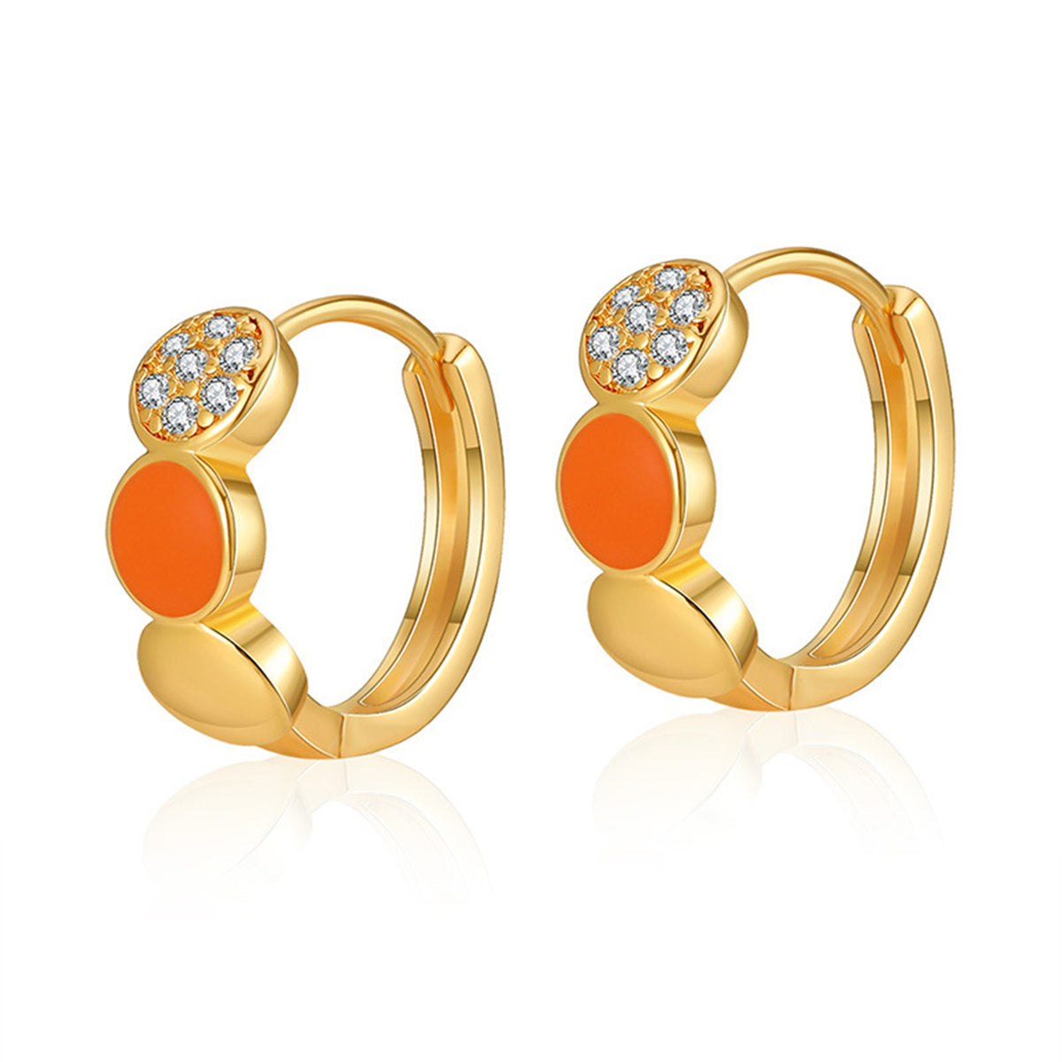 Cubic Zirconia & Orange Enamel 18K Gold-Plated Round Huggie Earrings