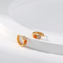 Cubic Zirconia & Orange Enamel 18K Gold-Plated Round Huggie Earrings