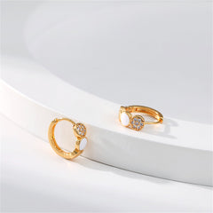 Cubic Zirconia & White Enamel 18K Gold-Plated Round Huggie Earrings