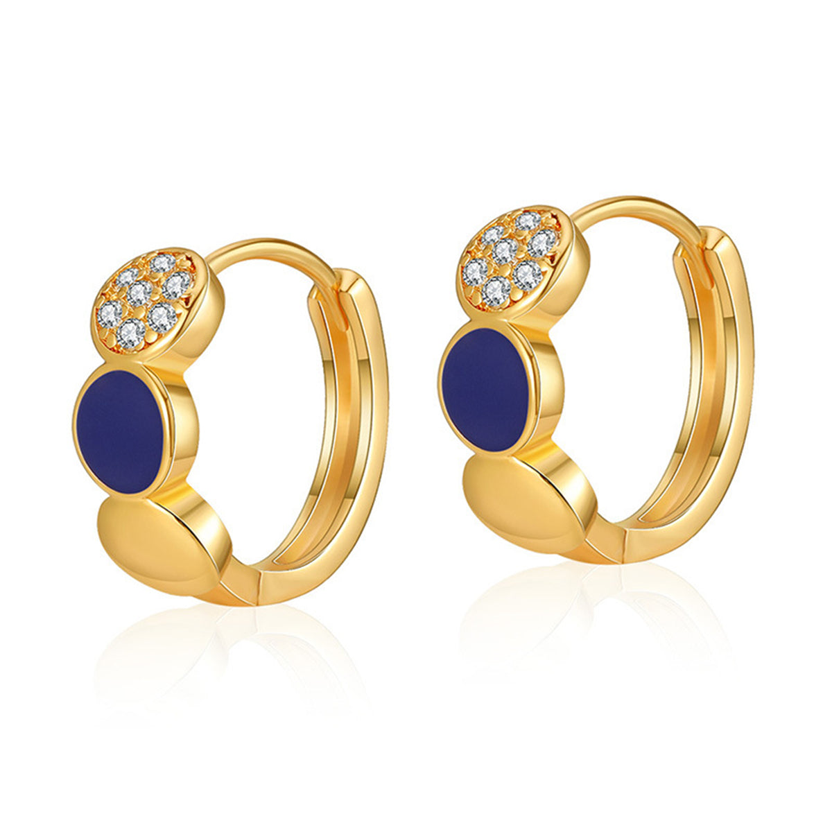 Cubic Zirconia & Navy Enamel 18K Gold-Plated Round Huggie Earrings