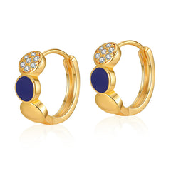 Cubic Zirconia & Navy Enamel 18K Gold-Plated Round Huggie Earrings