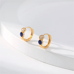 Cubic Zirconia & Navy Enamel 18K Gold-Plated Round Huggie Earrings