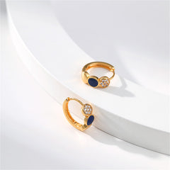 Cubic Zirconia & Navy Enamel 18K Gold-Plated Round Huggie Earrings