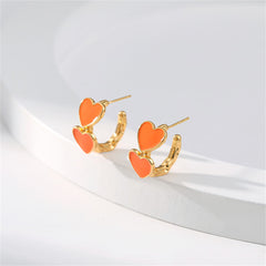 Orange Enamel & 18K Gold-Plated Heart Huggie Earrings