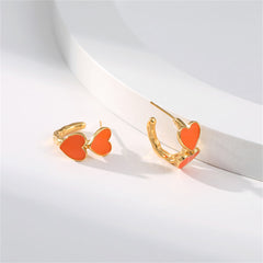 Orange Enamel & 18K Gold-Plated Heart Huggie Earrings