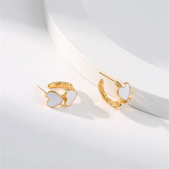 White Enamel & 18K Gold-Plated Heart Huggie Earrings