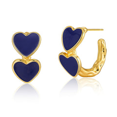 Navy Enamel & 18K Gold-Plated Heart Huggie Earrings