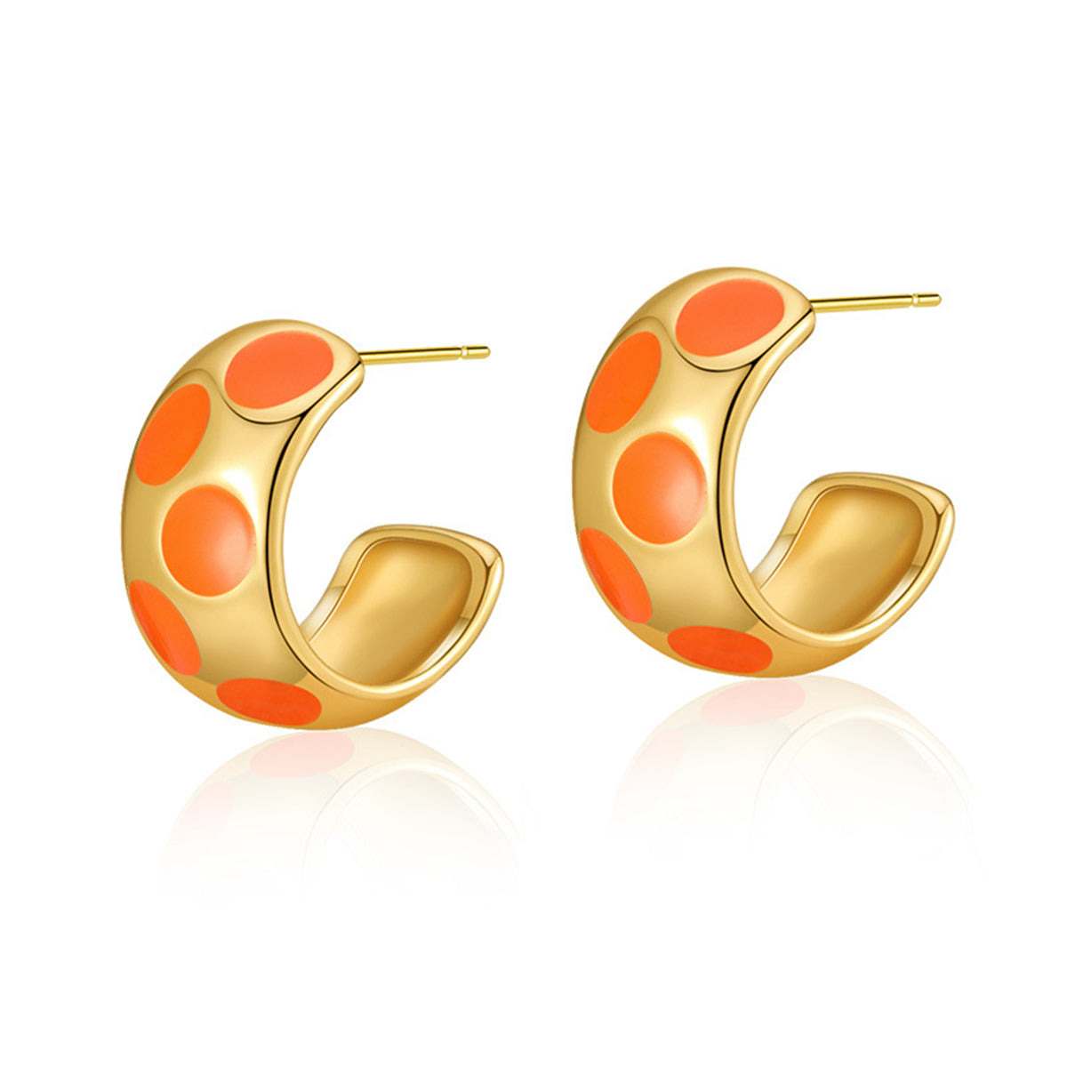 Orange Enamel & 18K Gold-Plated Spot Huggie Earrings