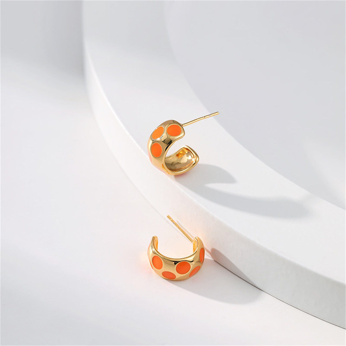 Orange Enamel & 18K Gold-Plated Spot Huggie Earrings