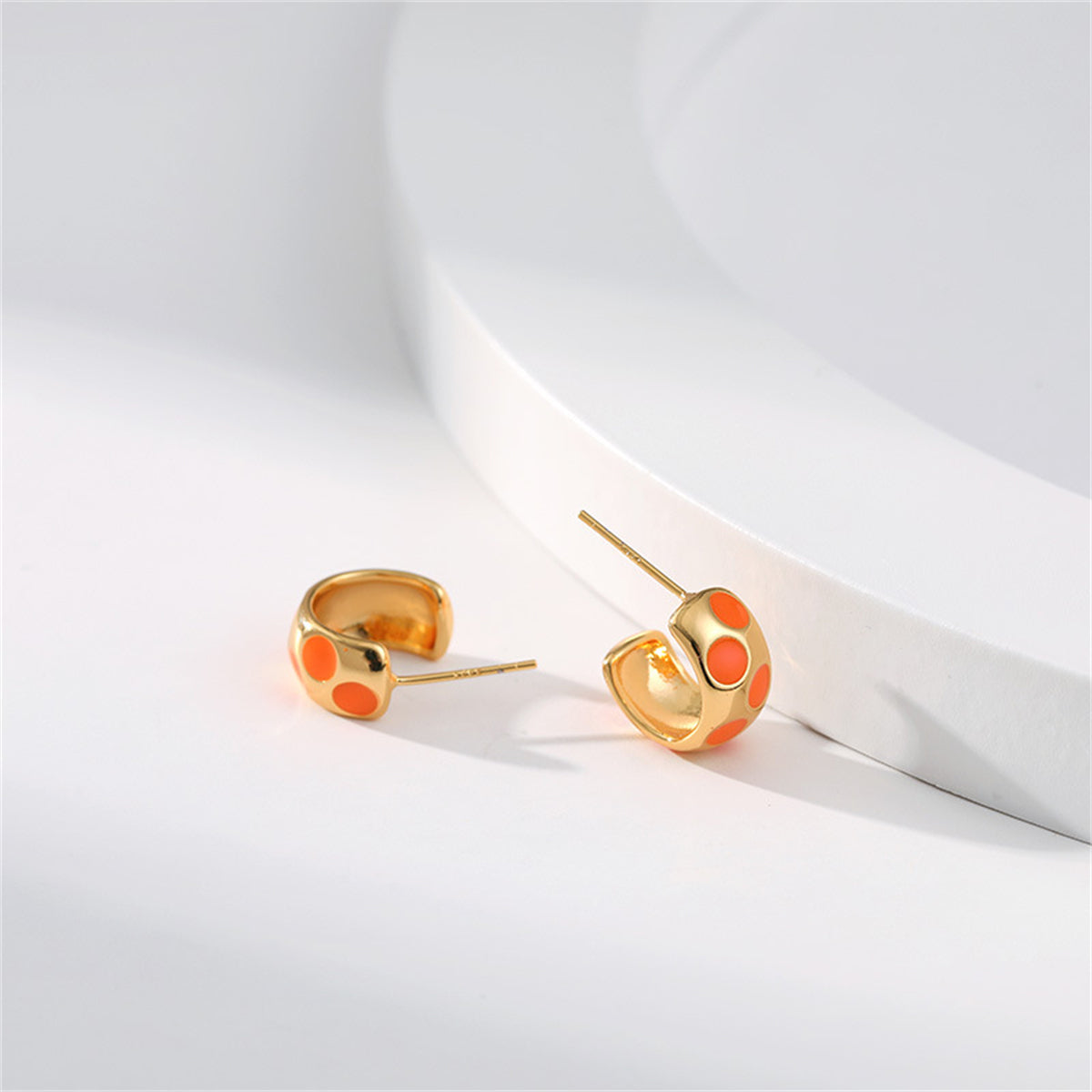 Orange Enamel & 18K Gold-Plated Spot Huggie Earrings