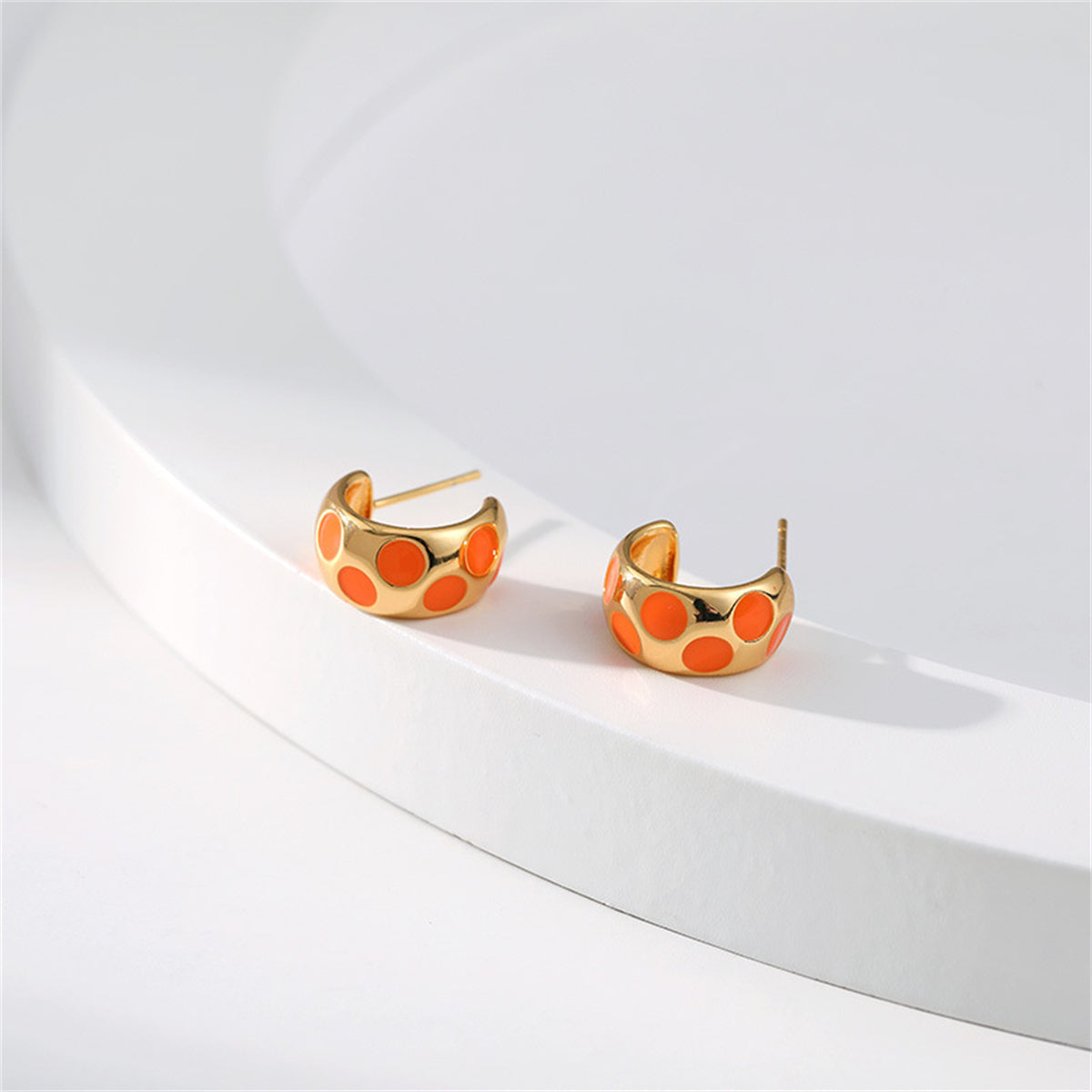 Orange Enamel & 18K Gold-Plated Spot Huggie Earrings