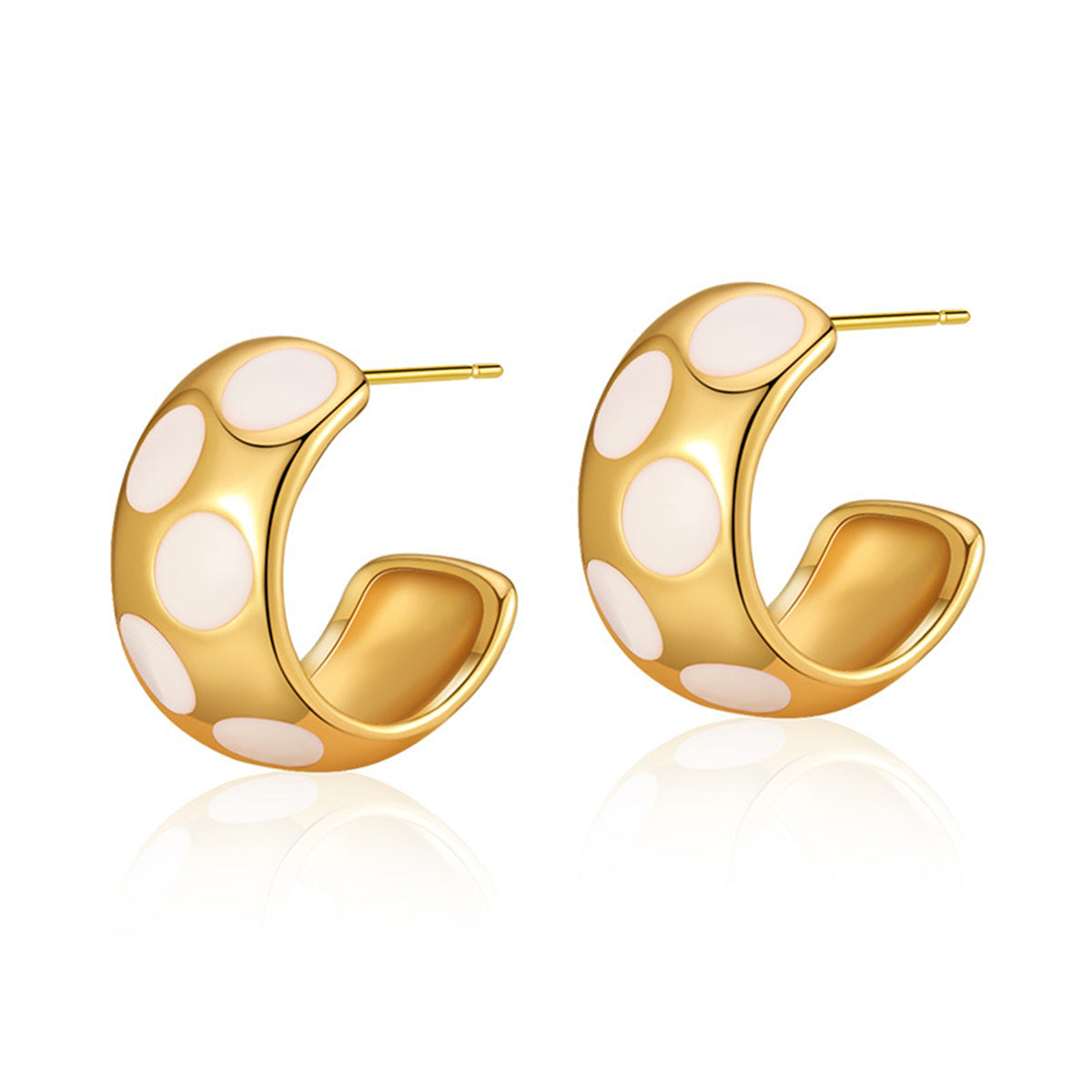 White Enamel & 18K Gold-Plated Spot Huggie Earrings