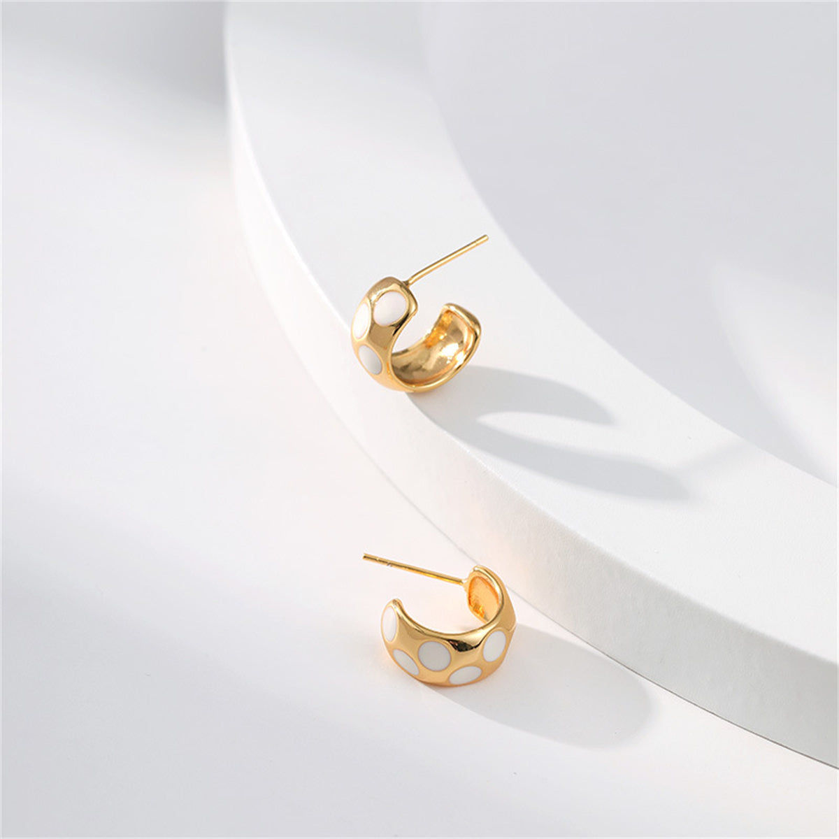 White Enamel & 18K Gold-Plated Spot Huggie Earrings