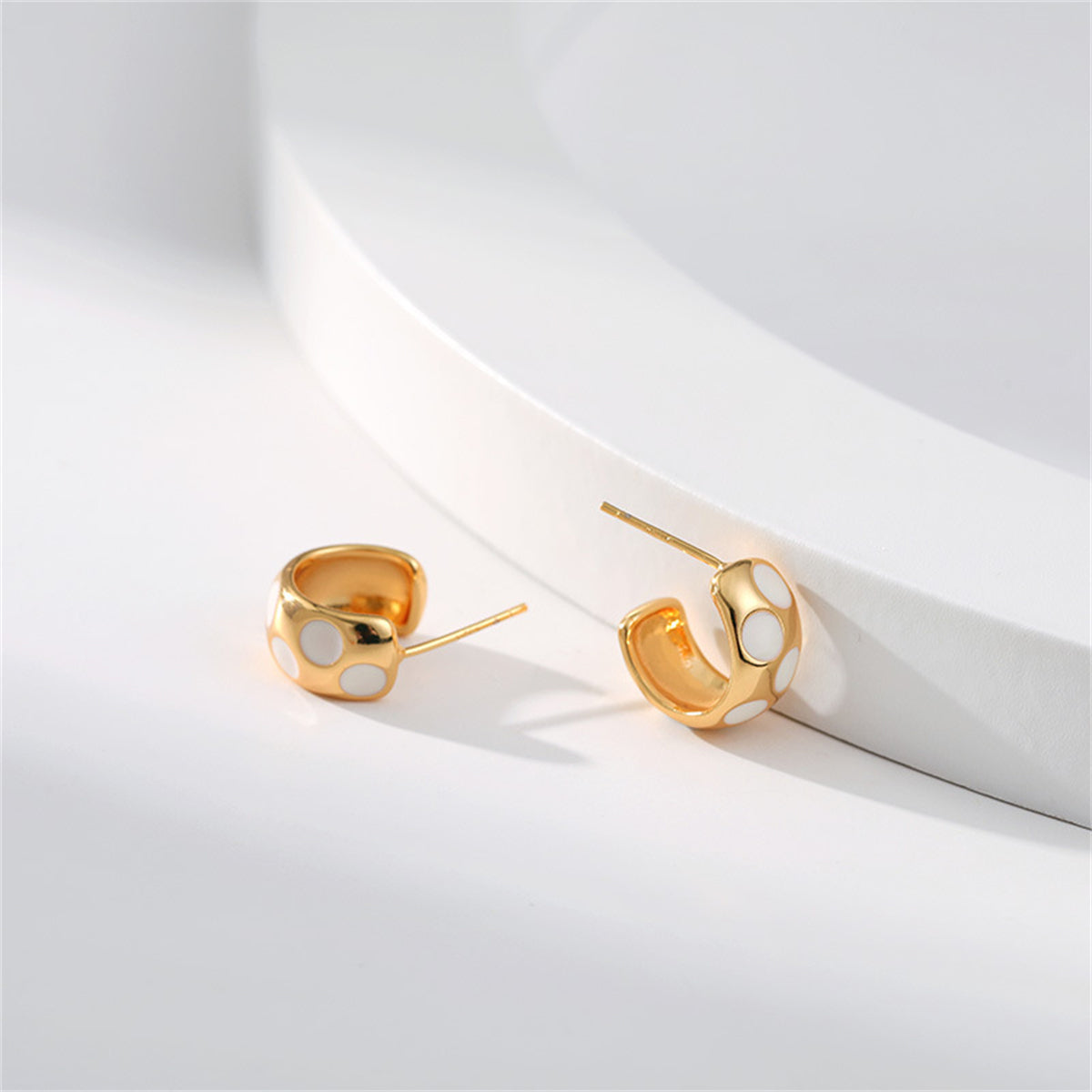 White Enamel & 18K Gold-Plated Spot Huggie Earrings