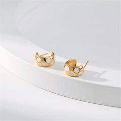 White Enamel & 18K Gold-Plated Spot Huggie Earrings