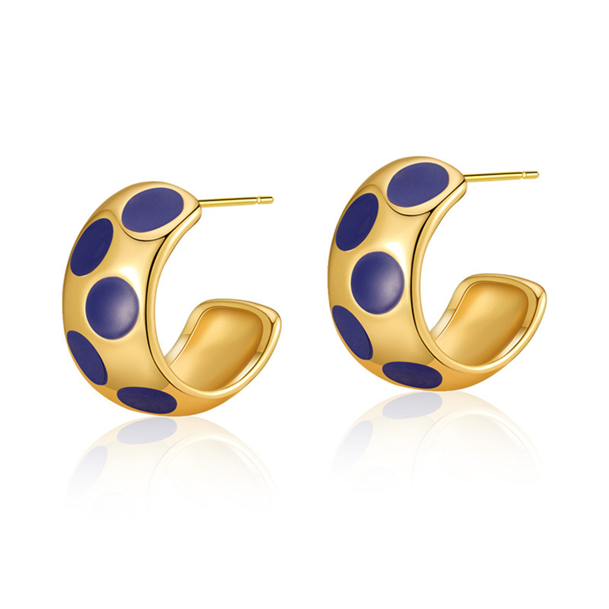 Navy Enamel & 18K Gold-Plated Spot Huggie Earrings