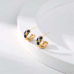 Navy Enamel & 18K Gold-Plated Spot Huggie Earrings