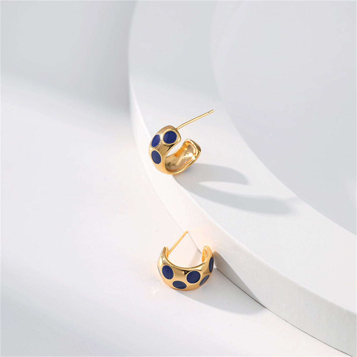 Navy Enamel & 18K Gold-Plated Spot Huggie Earrings