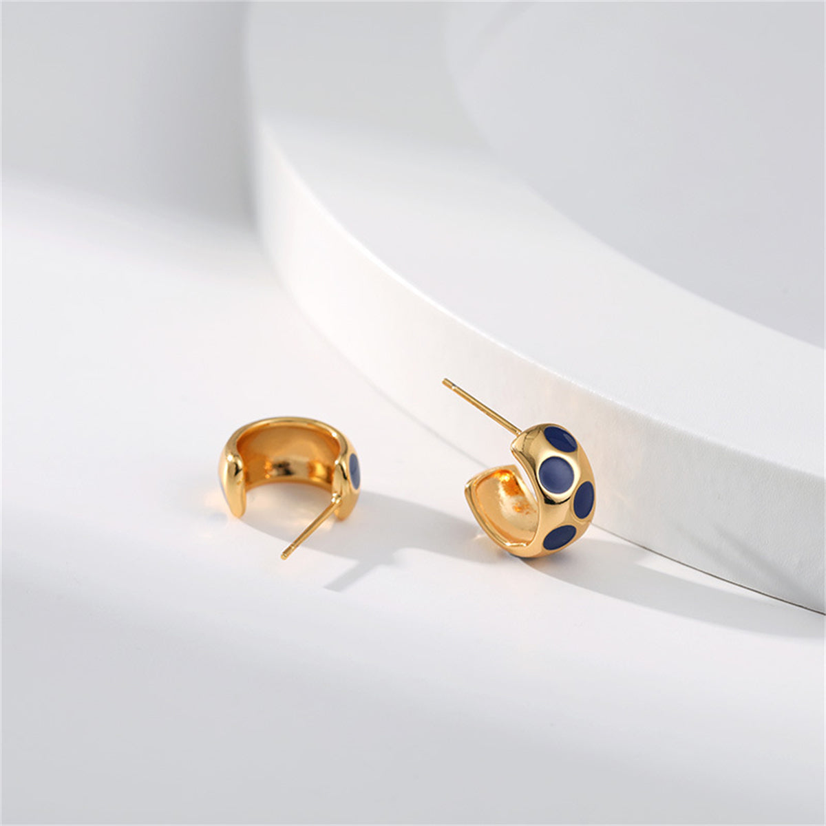 Navy Enamel & 18K Gold-Plated Spot Huggie Earrings