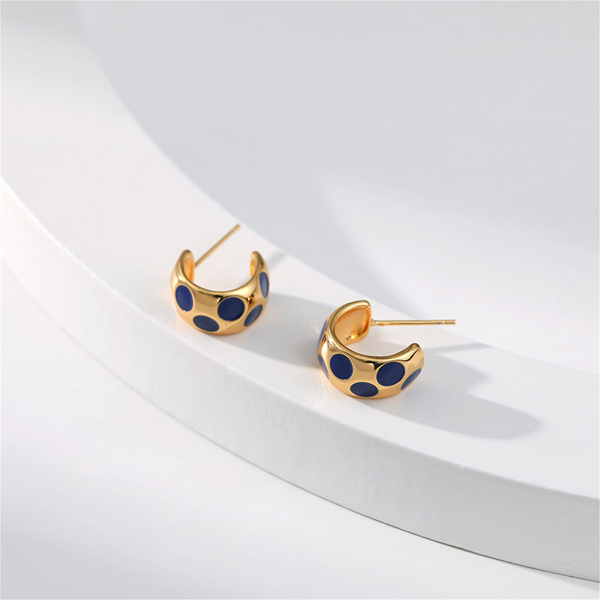 Navy Enamel & 18K Gold-Plated Spot Huggie Earrings