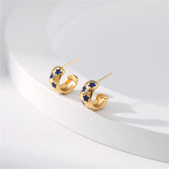 Navy Enamel & 18K Gold-Plated Stars Huggie Earrings