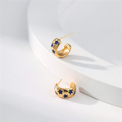 Navy Enamel & 18K Gold-Plated Stars Huggie Earrings