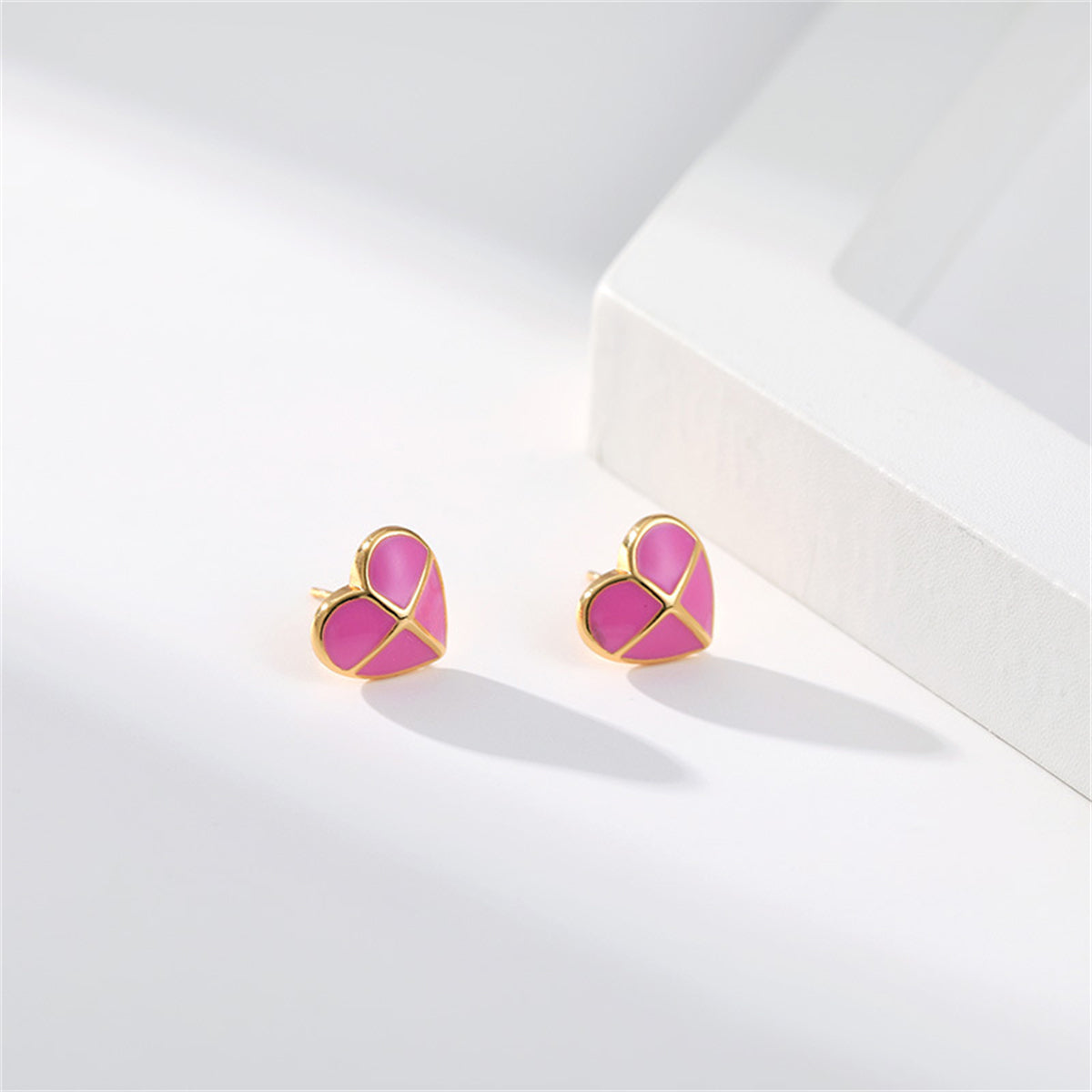 Pink Enamel & 18K Gold-Plated Cross Heart Stud Earrings