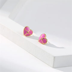 Pink Enamel & 18K Gold-Plated Cross Heart Stud Earrings