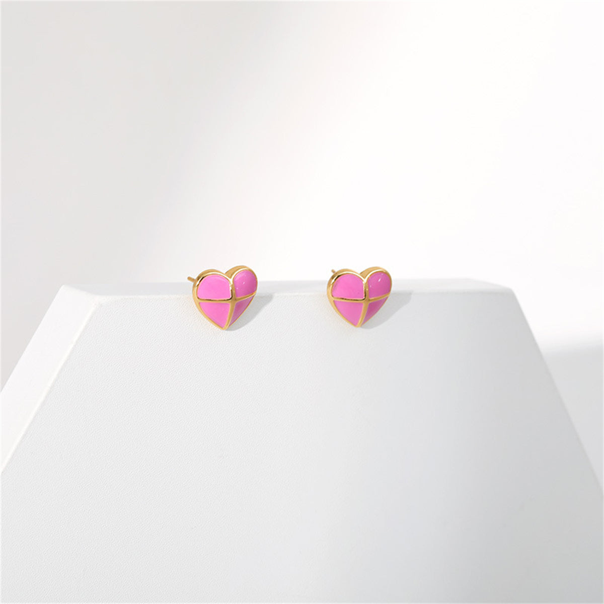 Pink Enamel & 18K Gold-Plated Cross Heart Stud Earrings