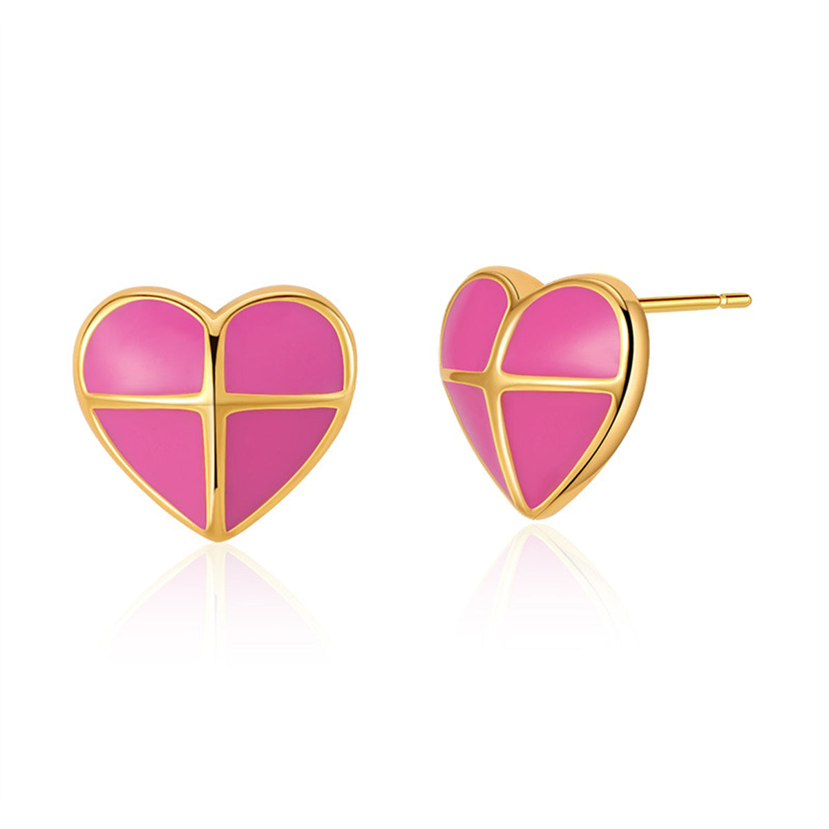 Pink Enamel & 18K Gold-Plated Cross Heart Stud Earrings