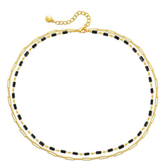 Black Acrylic & 18K Gold-Plated Layered Chain Necklace