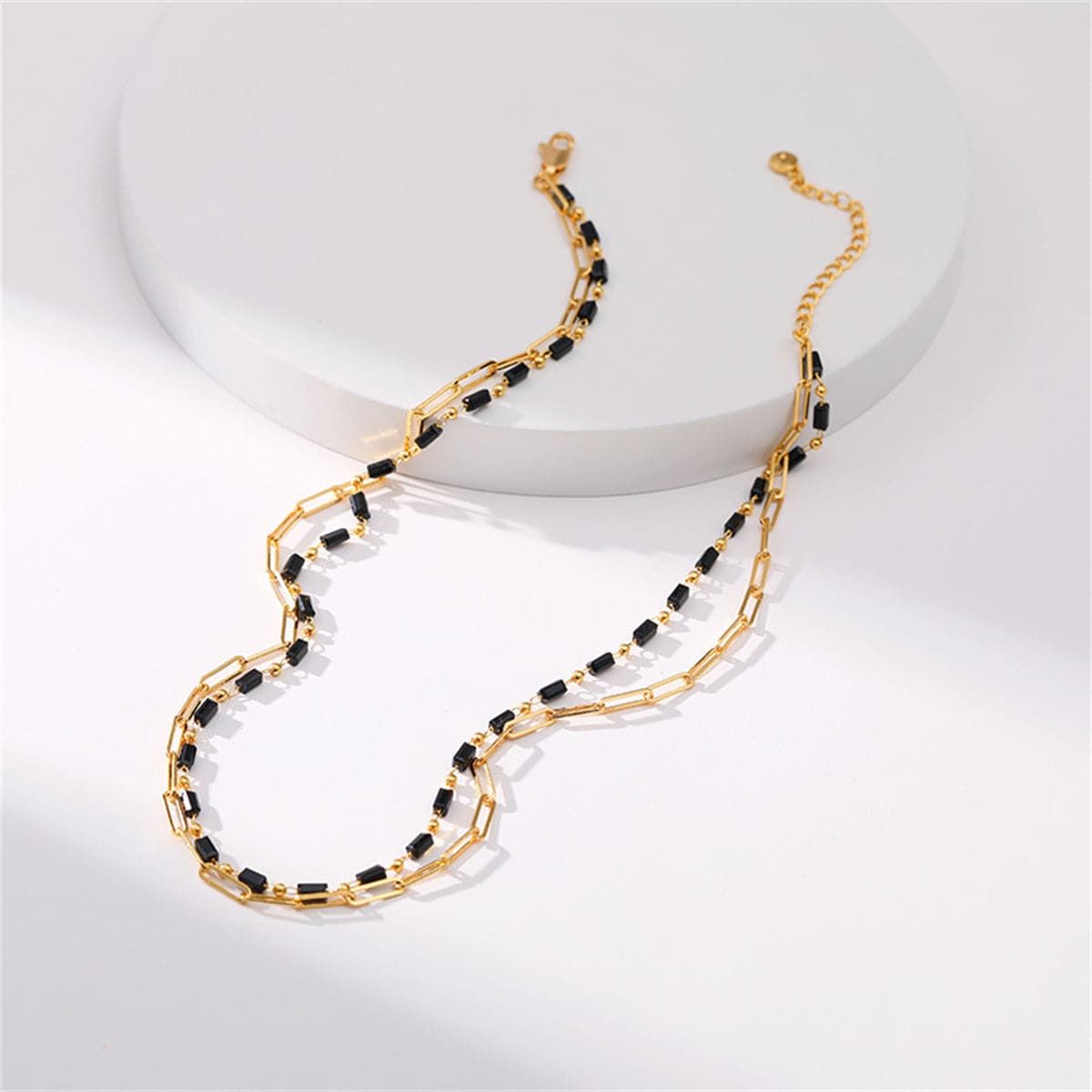 Black Acrylic & 18K Gold-Plated Layered Chain Necklace