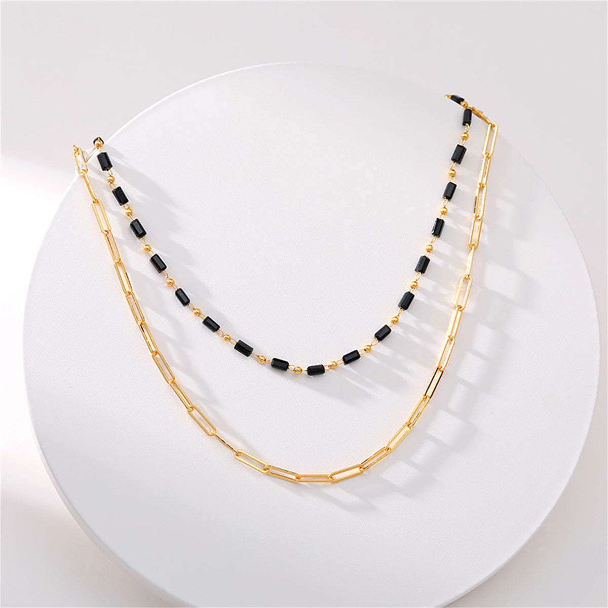 Black Acrylic & 18K Gold-Plated Layered Chain Necklace