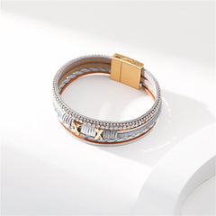 Gray Polystyrene & Cubic Zirconia 18K Gold-Plated Multistrand Bracelet