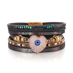 Gray & 18K Gold-Plated Heart Evil Eye Layered Bracelet