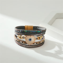 Gray & 18K Gold-Plated Heart Evil Eye Layered Bracelet