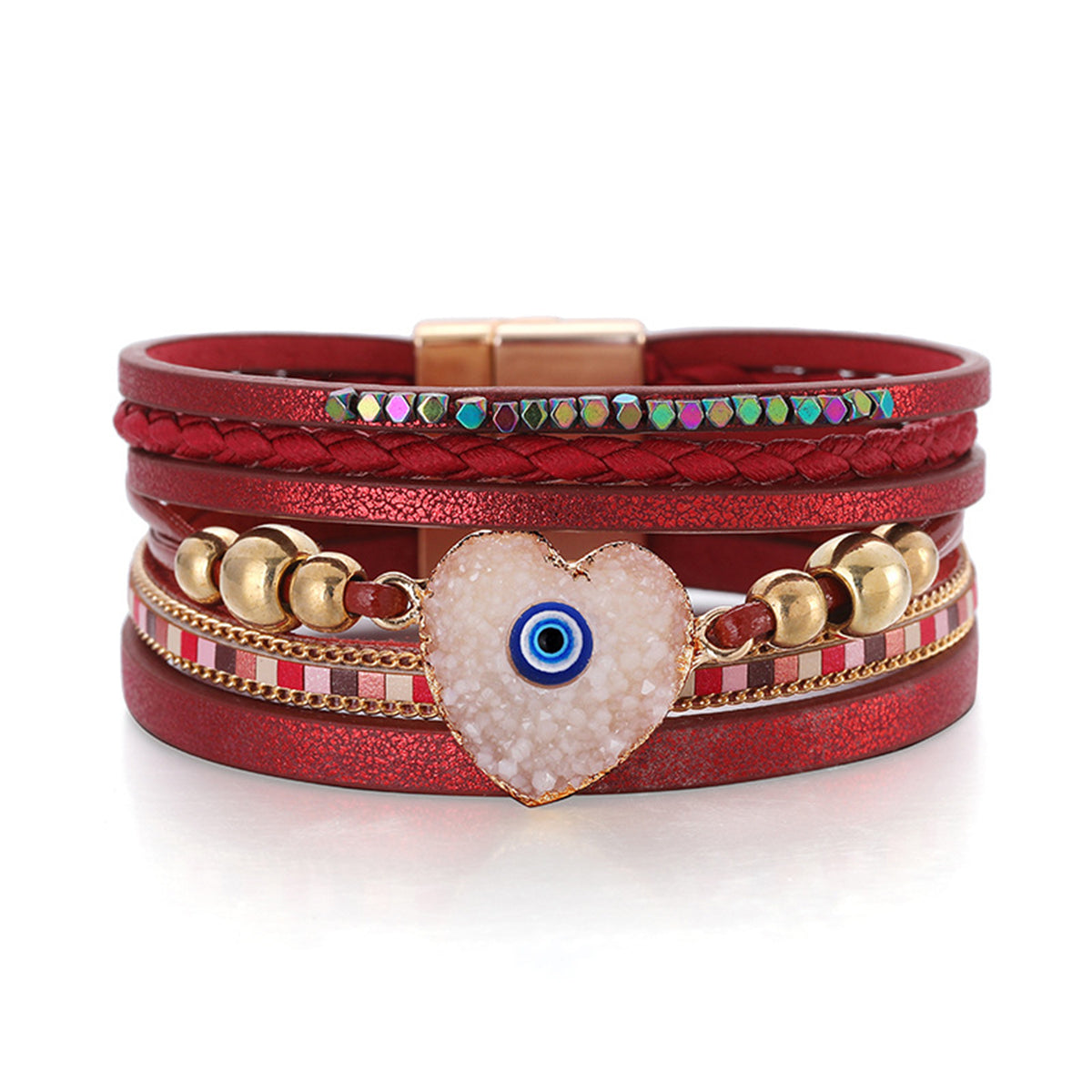 Red Polystyrene & Resin 18K Gold-Plated Heart Evil Eye Layered Bracelet