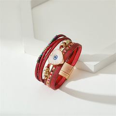 Red Polystyrene & Resin 18K Gold-Plated Heart Evil Eye Layered Bracelet