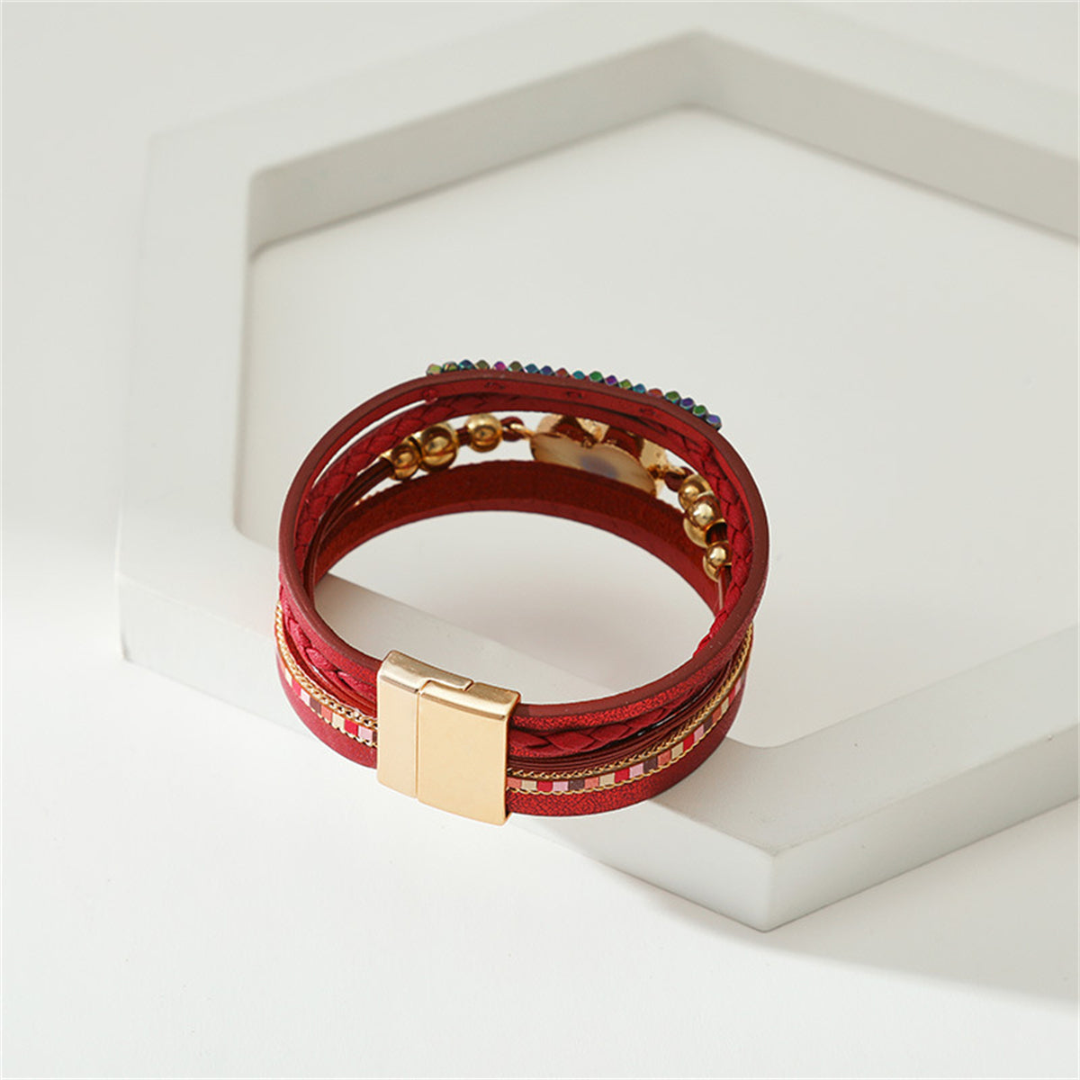 Red Polystyrene & Resin 18K Gold-Plated Heart Evil Eye Layered Bracelet