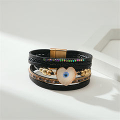 Black White & 18K Gold-Plated Evil Eye Hear Layered Bracelet