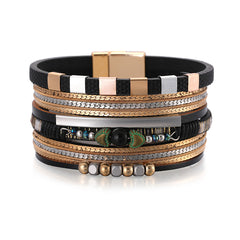 Black & 18K Gold-Plated Layered Beaded Bracelet