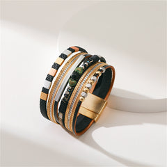 Black & 18K Gold-Plated Layered Beaded Bracelet