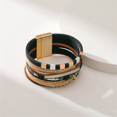 Black & 18K Gold-Plated Layered Beaded Bracelet