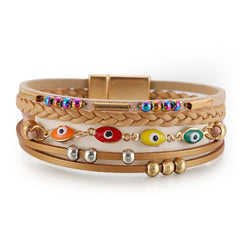 Light Brown Polystyrene & Enamel 18K Gold-Plated Evil Eye Multistrand Bracelet