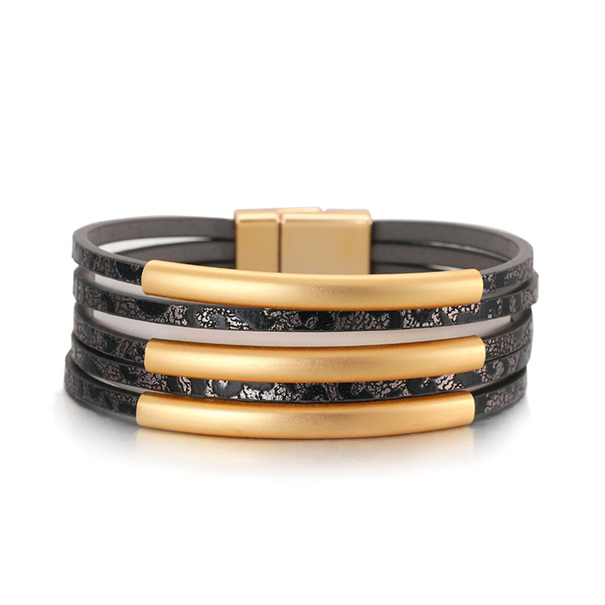 Black Polystyrene & 18K Gold-Plated Leopard Bar Multistrand Cuff