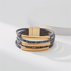 Black Polystyrene & 18K Gold-Plated Leopard Bar Multistrand Cuff